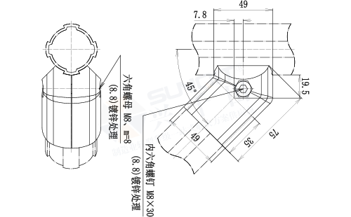 45°外接接頭尺寸圖