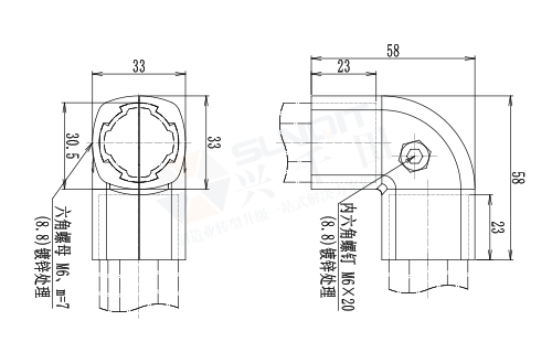 90°外接彎型接頭尺寸圖