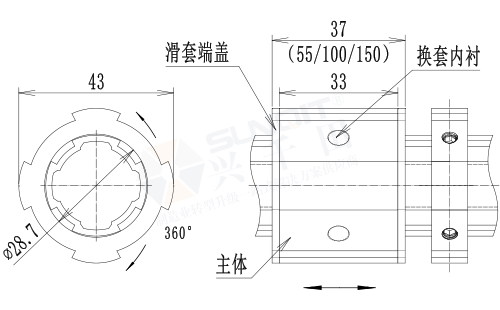 直線轉(zhuǎn)動滑套組件尺寸圖