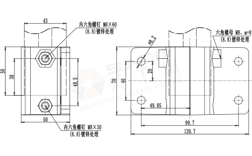 側(cè)裝式底座尺寸圖